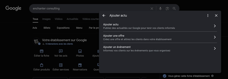 Ajoutez des actus depuis votre admin de fiche Google