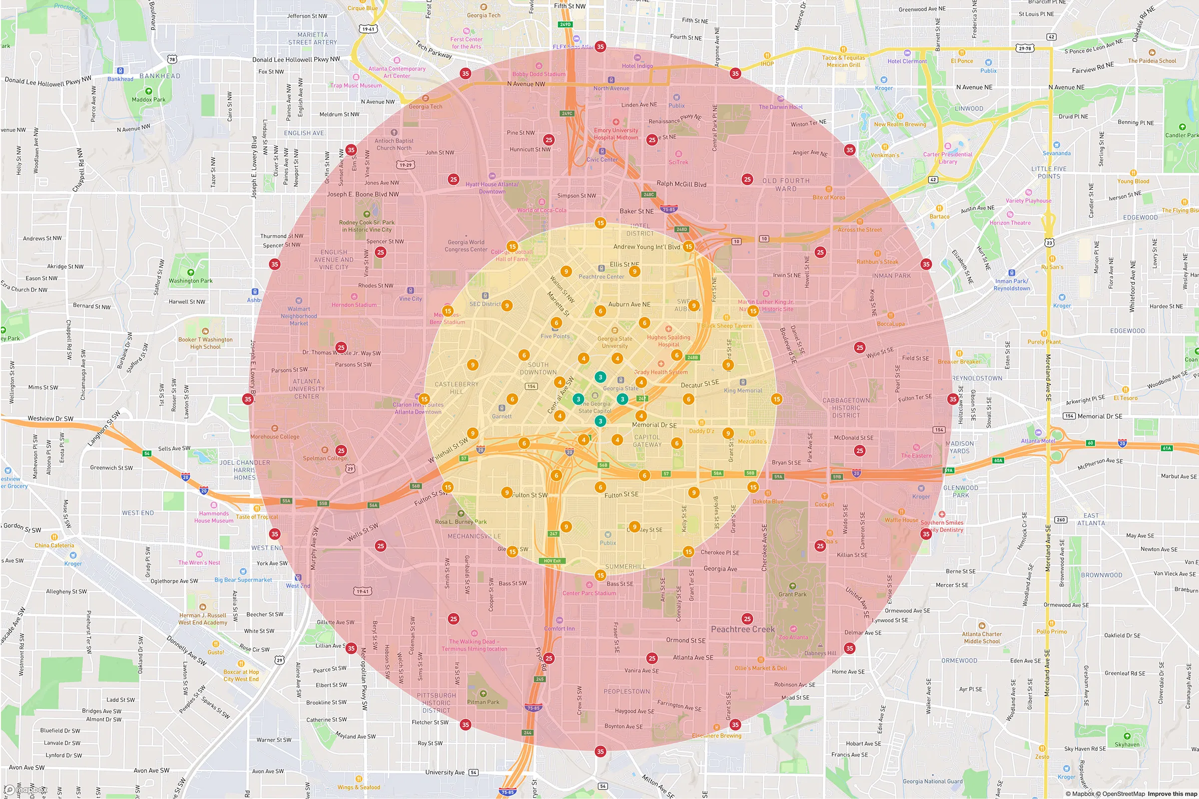 Google Maps rankings map showing local positions